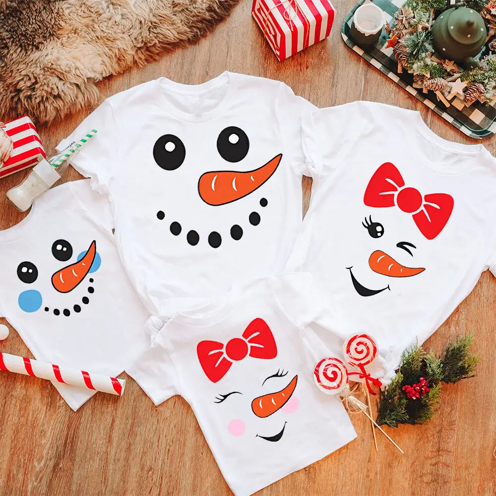 Snowman Christmas Family Matching Clothes Family Christmas Matching Tshirt Mom Dad Daughter Son Baby Tops Shirt Holiday Gift