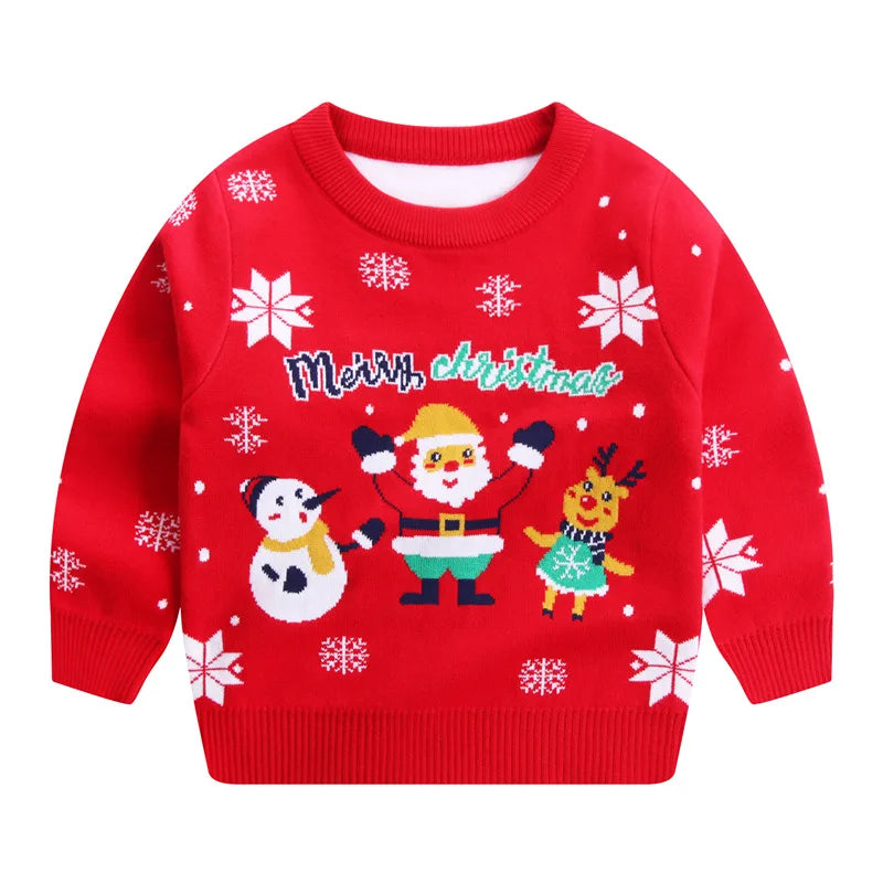 Winter Children Sweater Red Santa Claus Snowflake Pattern Boy Girl Knitting Sweater Happy New Year Gift Kid Christmas Clothing