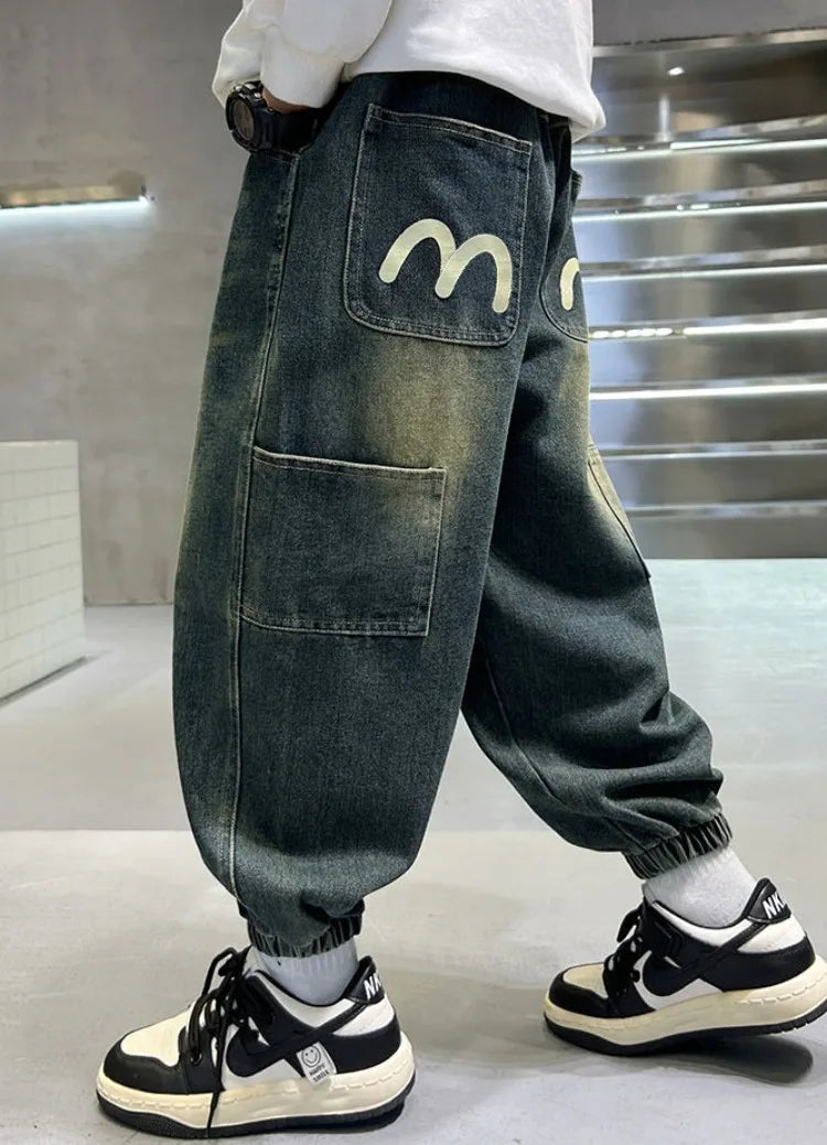 Boys' Fleece-Lined Jeans 2025 New Autumn/Winter Thermal Insulated Trendy Long Pants for Big Tall Kids, Stretchy Fabric Loose Fit