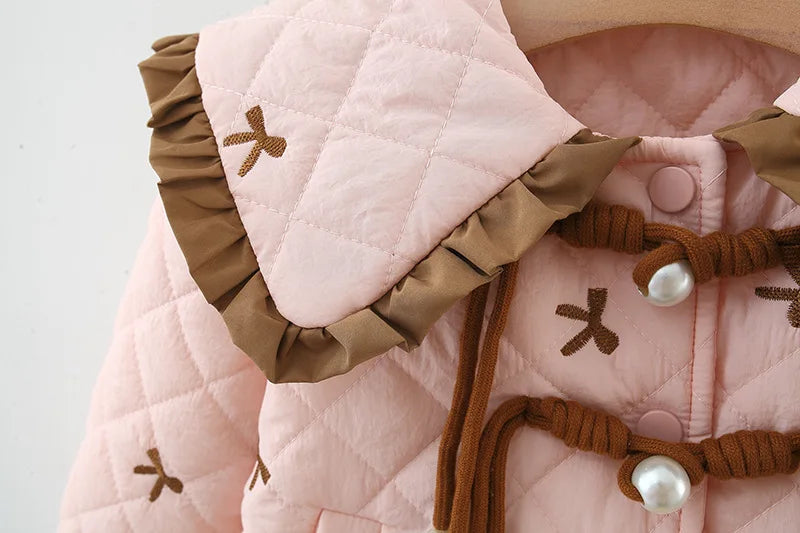 Winter New Sweet Bow Baby Girl Coat, Princess Style Thick And Warm Children'S Clothing Suitable For Babies Aged 1-4 Years