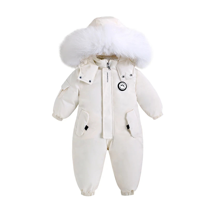 Winter Baby Ski Suit Plus Velvet Baby Jumpsuit Boys Overalls Warm Kids Clothes Waterproof Children Clothing Set 1-5 Years