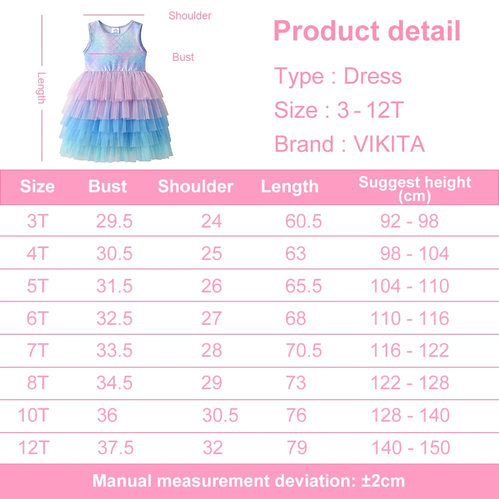 VIKITA Girls Fancy Fashion Dress Kids Summer Sleeveless Gradient Vestidos Girls Mesh Birthday Party Princess Tutu Cake Dress