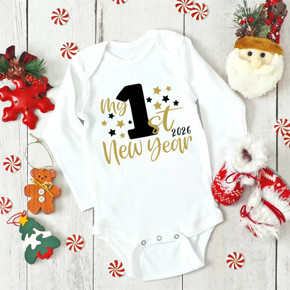 It's My 1st New Year 2026 Baby Rompers Newborn Long Sleeve Infant Jumpsuit First New Year Baby Bodysuit Toddler New Year Ropa