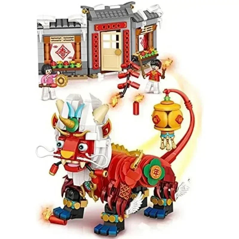 1024PCS Nian Beast Mini Building Blocks Creative Chinese Tradition Culture/Spring Festival/New Year's Toys/Year Monster