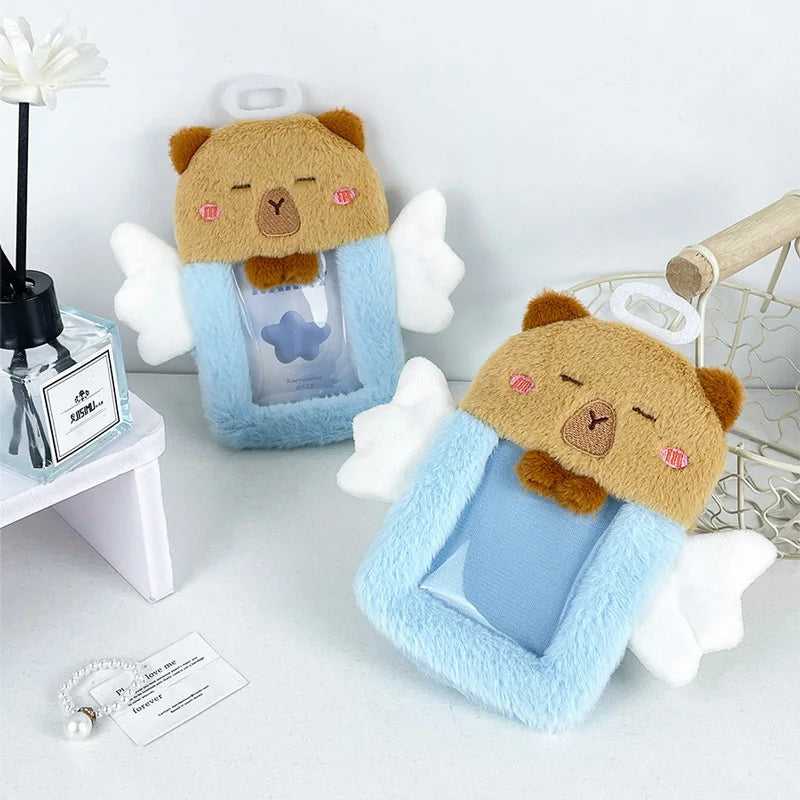Card Sleeve Cute Blue Capybara With Angel Card Cover Anti-Lost Protective Photo Storage Capybara Identity Student Collection