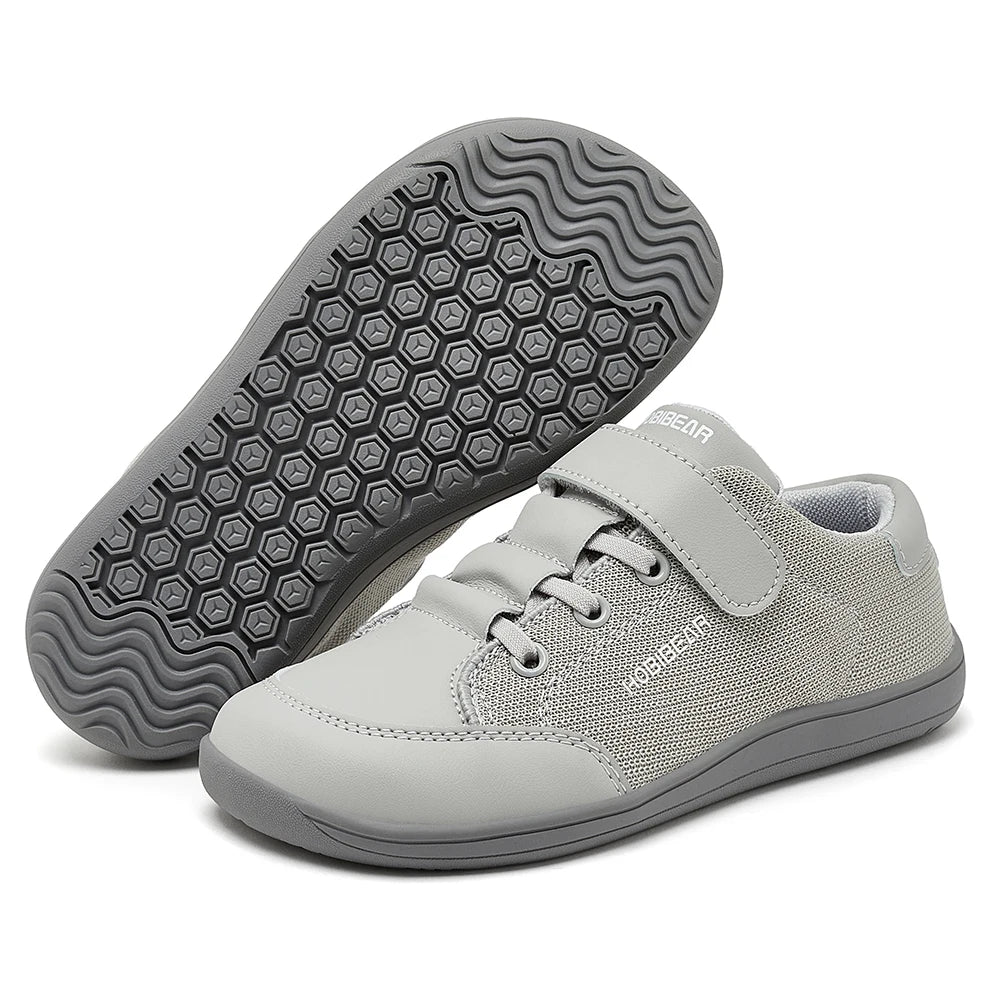 HOBIBEAR Kids Wide Toe Barefoot Shoes Boys Girls  Minimalist Sneakers Lightweight Hook Loop Mesh Artificial Leather Shoes