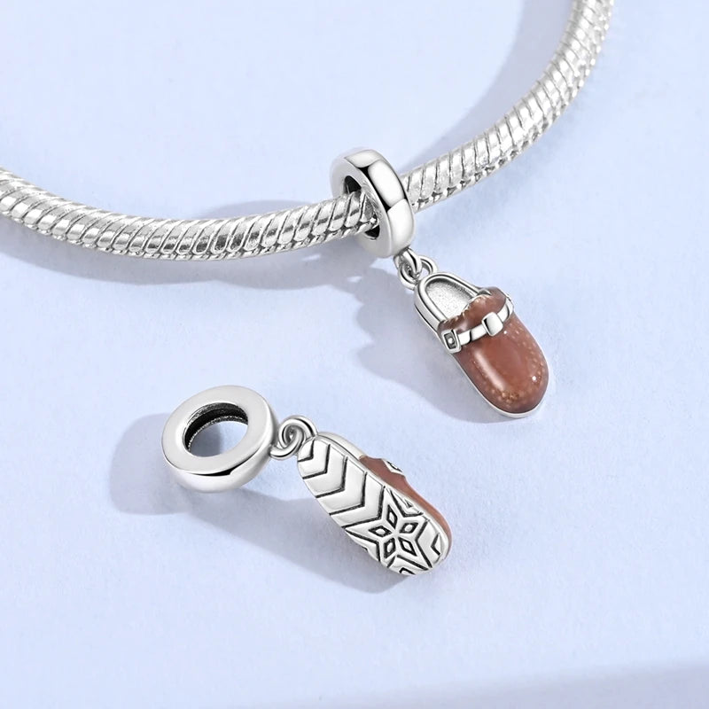 925 Sterling Silver Original Pink Ballet Shoes Charms Ballet Dancer Pendants For Women DIY Bead Fit Original Bracelet Necklace