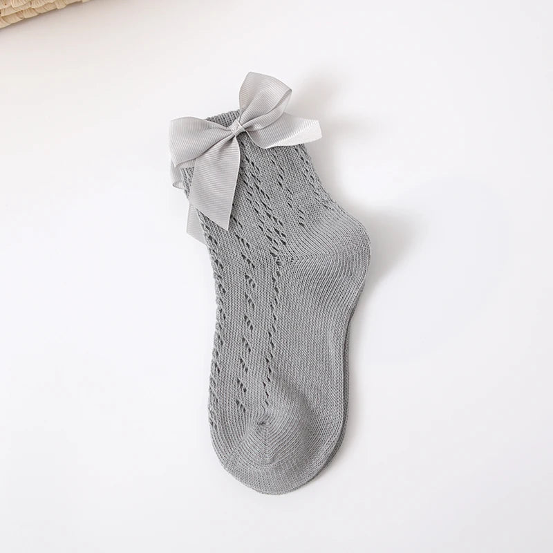 1 Pairs Summer Bow Baby Girls Socks Toddler Long Sock Infant Knee High Cotton Mesh Spanish Style Breathable Socks For 0-8Years