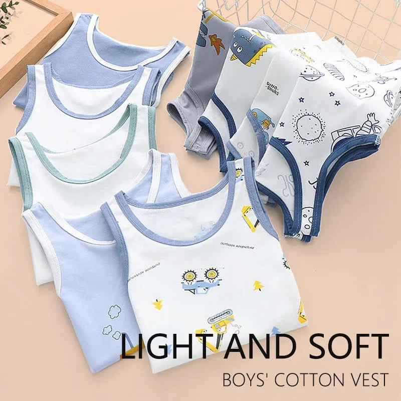 2025 Summer Kids Tanks Top Children's Vest Baby Underwear Clothing Cartoon Printed Top Cotton T-shirt Boys Sleeveless Tank 0-8 Y