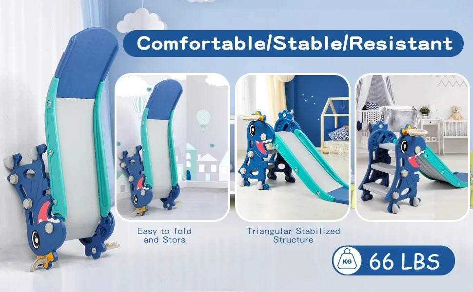 Dinosaur Slide Kids Toddler Indoor Slide Playset Indoor  Outdoor Playground Toddler Climber Playset with Basketball Hoop