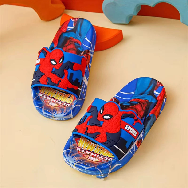 Disney Children Slippers Kids Cartoon Spiderman Boys Girls Soft Sole Shoes Anti-Slip Slippers Boys' Beach Blue Shoes Size 26-35