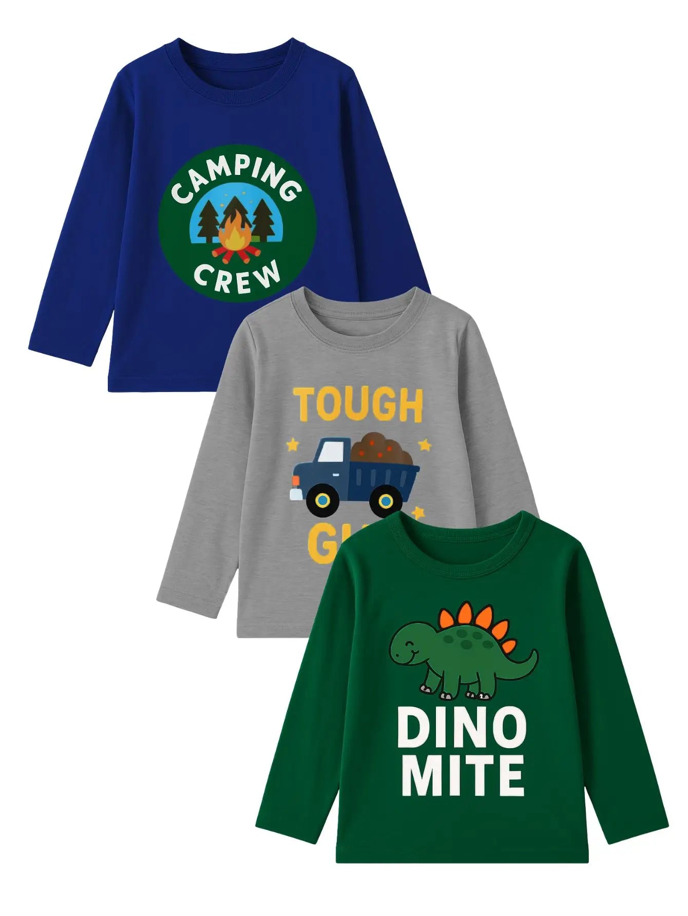3-piece set of boys' long sleeved T-shirt with pure cotton round neck cartoon pattern for outdoor leisure autumn and winter