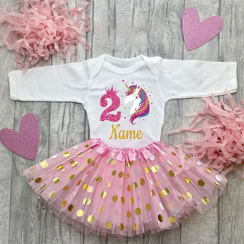 Personalized Baby Birthday Bodysuits Cake Dresses Custom Baby Girl Dress Infant Girls Sequin Tutu Skirts Clothes Birthday Gift
