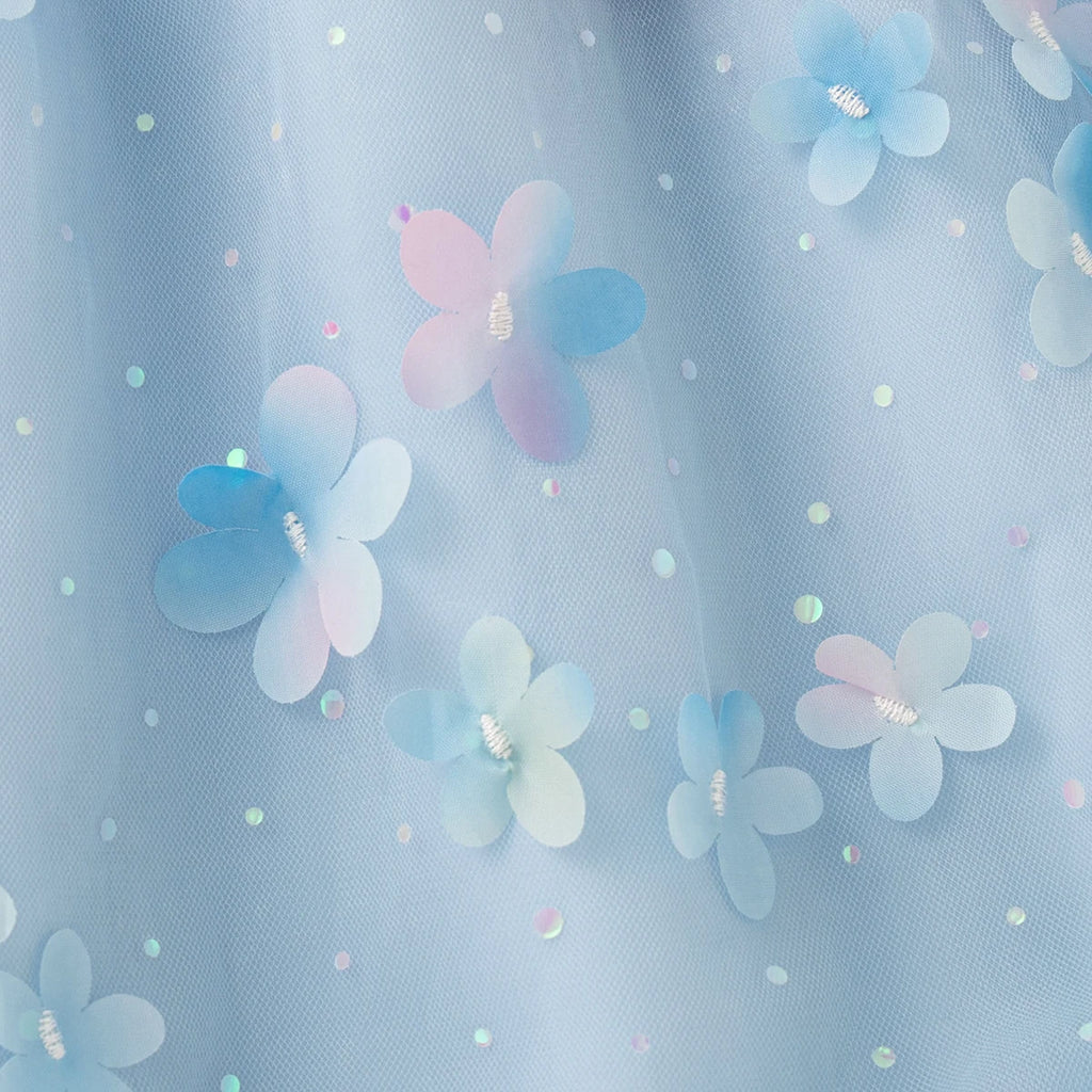 Summer New Floral Chiffon Baby Girl Princess Dress, Sweet Blue Children'S Clothing Suitable For Birthday Parties (0-4 Years Old)