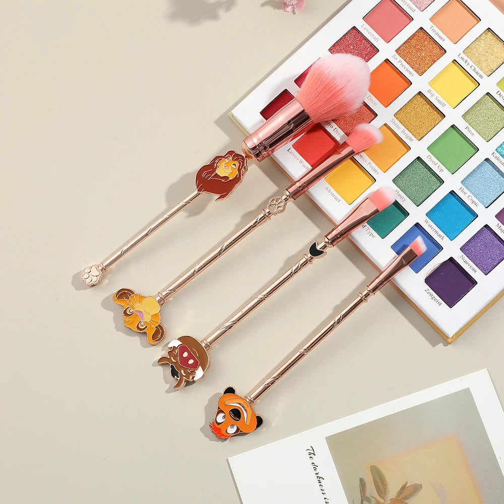 4pcs Lion King makeup brush set, cartoon cute Simba eye shadow brush, metal fiber makeup brush, eye makeup tools suitable f