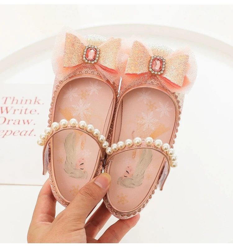 Baby Girl's Princess Shoes Leisure Candy Color Bowtie Kids Ballet Flats Toddler Light Rhinestone Pearl Autumn Children Flat Shoe