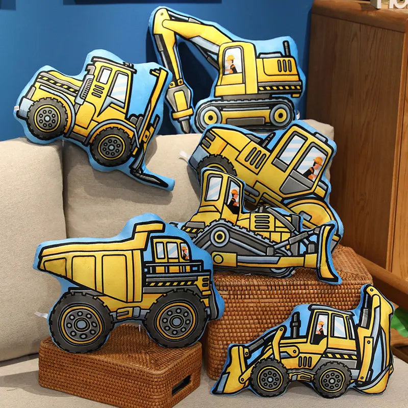 Stuffed Transporter Plush Pillow Soft Printing Multi-functional Bulldozer Forklift Crane Excavator Road Roller Tramcar Men Gift