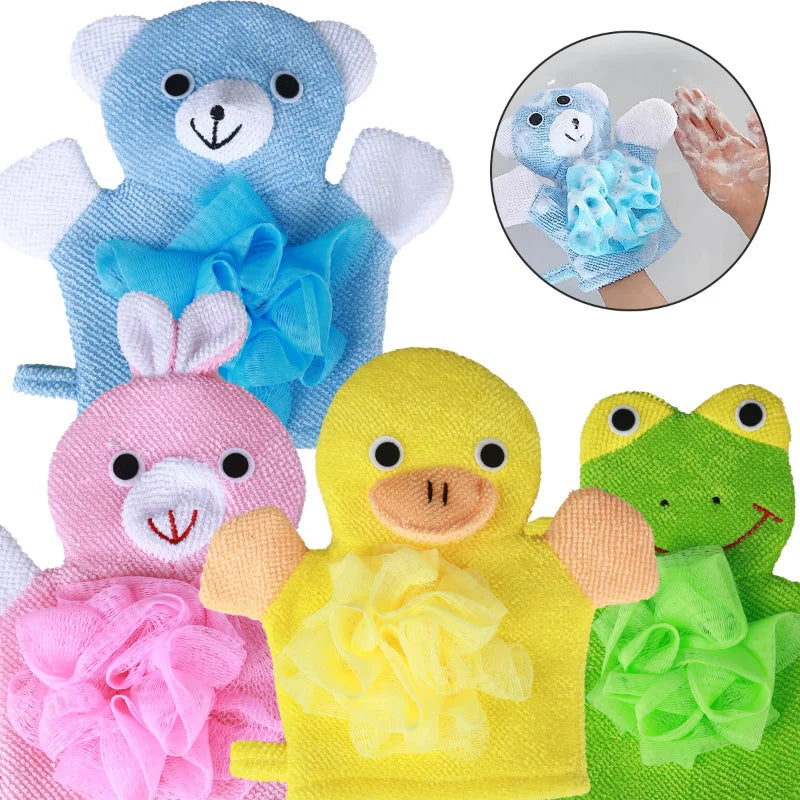 Cute Animal Bathing Gloves Kids Sponges for Bathing Loofah Gloves Shower Kids Body Scrub Hand Puppet Bath Wash Mitt Towel