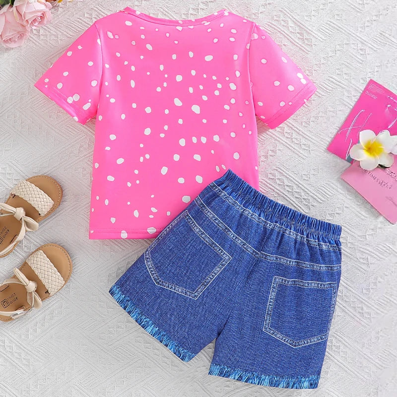 Baby Girls Clothing Set Summer New Kids Leopard Print Short Sleeve T-Shirt Shorts 2Pc Suit for 4-7Year Children Fashion Outfits