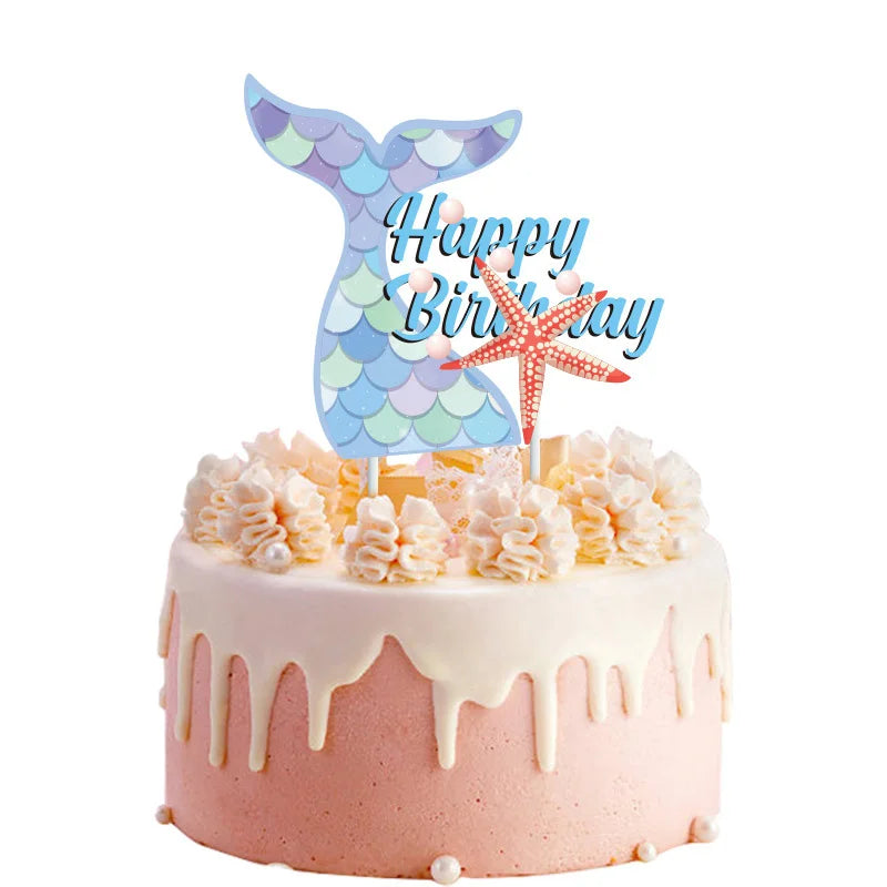 Mermaid Happy Birthday Party Decoration Banner Bunting Hanging Paper Swirls Kit for Kids Girls Under the Sea Theme Accessories