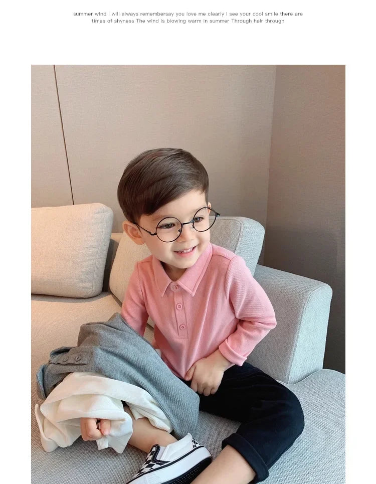 Boys Polo Shirts Long Sleeve Tops for Kids Solid Color Children T-shirt Cotton  Baby Tops Toddler Spring Autumn Outwear