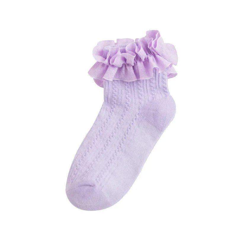 1/3/5/7Pairs/lot Cotton Lace Ruffle Princess Breathable Socks Children Ankle Short Sock White Pink Purple Baby Girl Kids Toddler