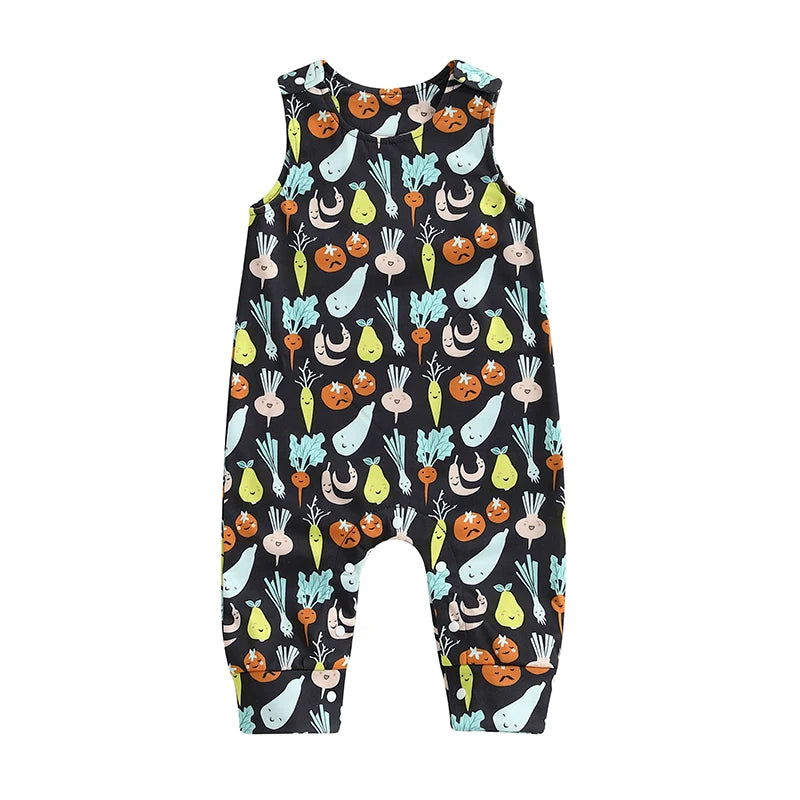 Infant Boy Romper Sleeveless Round Neck Printed Jumpsuit Toddler Playsuit Summer Outfit for Baby Boys