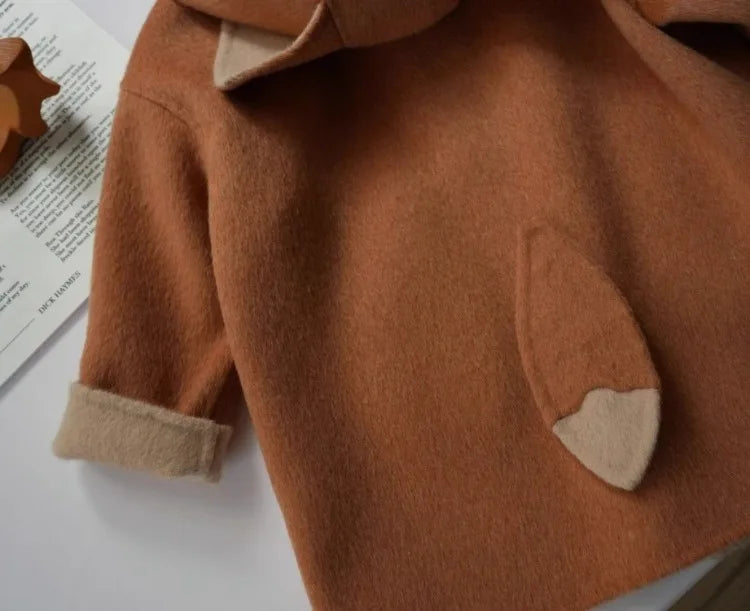 2025 Autumn New Kids Cartoon Cute Fox Wool Coat Thickened Warm Winter Outerwear for Boys Girls Toddler To Teen