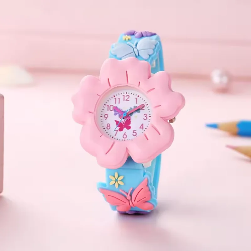 New Children's Flower Butterfly Cartoon Watch 3D Pattern PVC Soft Adhesive Skin friendly Children's Learning Watch