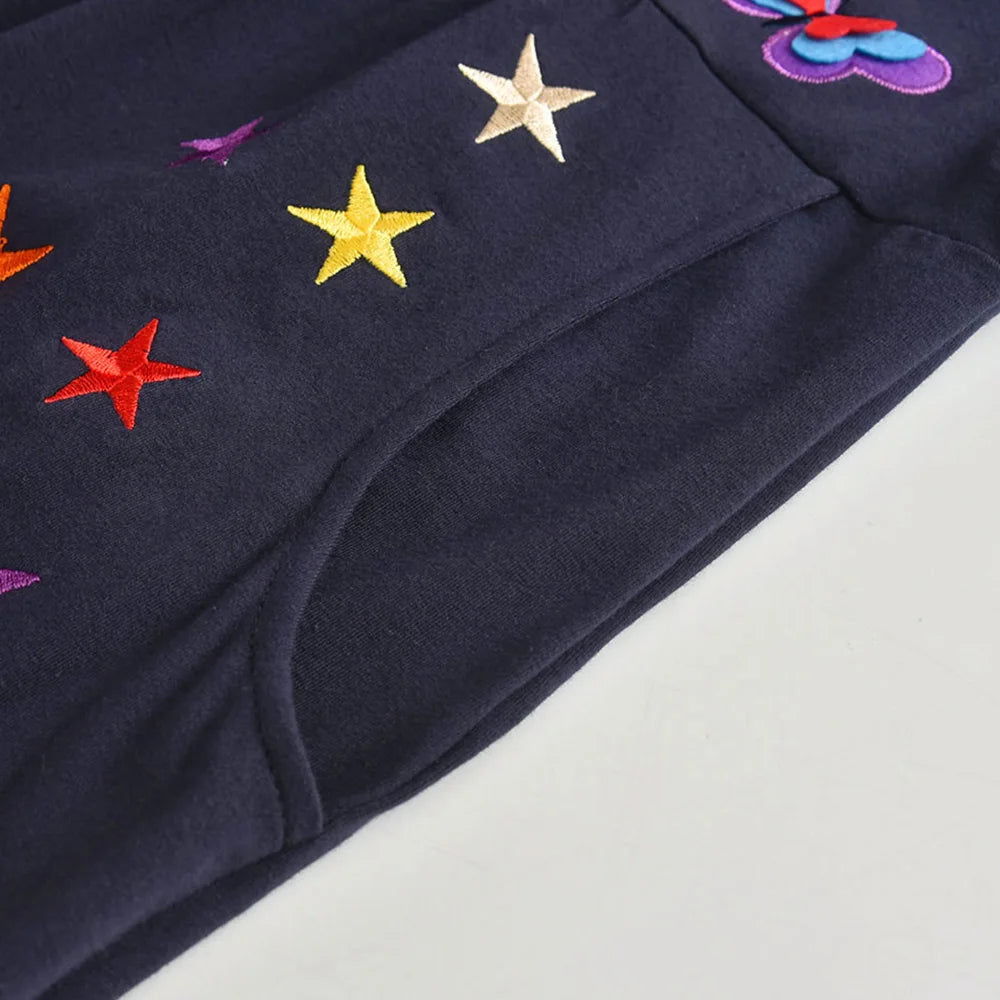 VIKITA Toddlers Flare Sleeve Summer Dress Kids 3D Butterfly Embroidery Cotton Casual Dress with Pockets Kids Daily Casual Wear