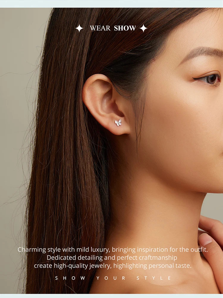 Bamoer 925 Sterling Silver Luxury Girl Earrings Rainbow Butterfy Cute Fancy Funny Ear Stud Original for Women Party Fine Jewelry