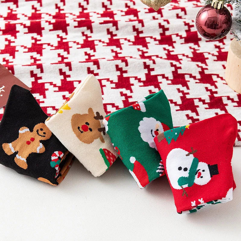 2/4/8 Pairs Children Christmas Socks Cotton Warm Mid-tube Socks For Kids Unisex Knitting Snowflake Elk Stocking Christmas Gift