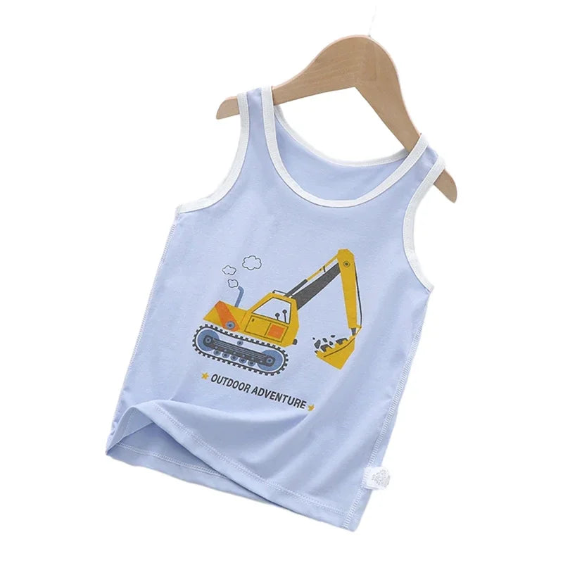 2025 Summer Kids Tanks Top Children's Vest Baby Underwear Clothing Cartoon Printed Top Cotton T-shirt Boys Sleeveless Tank 0-8 Y