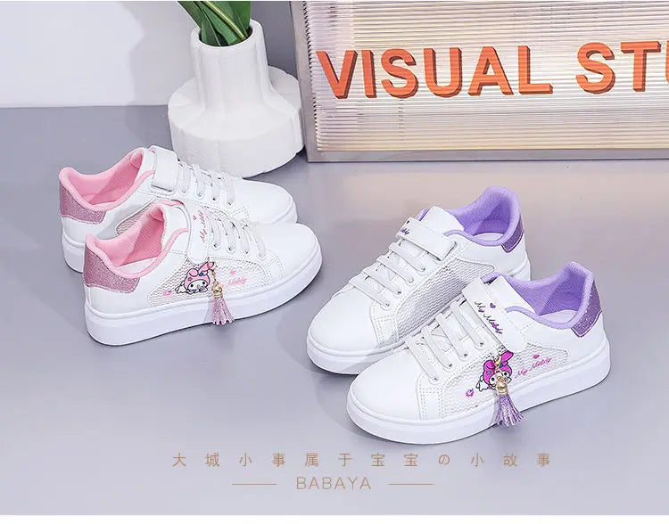 Sanrio hello kitty  spring autumn non-slip net shoes girl casual shoes cartoon board shoes kuromi sports shoes cute Sneakers