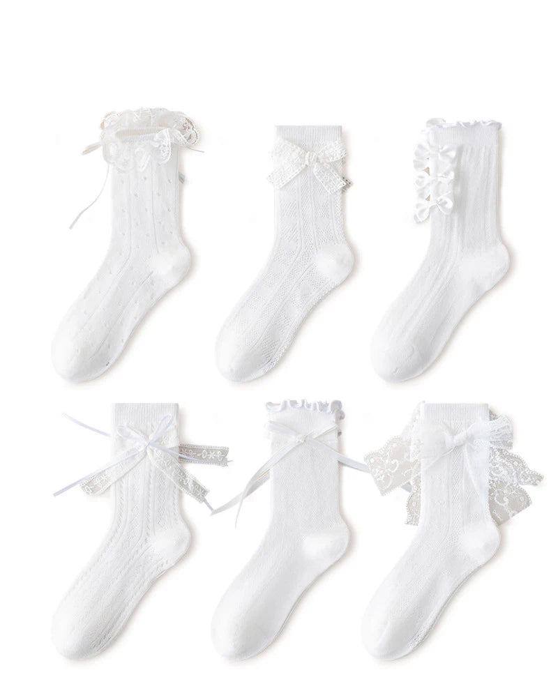 3/6 Pairs Girls Socks White Princess Lace Socks Kids Girl Breathable Children Socks Comfortable Mid Tube Socks For Girls