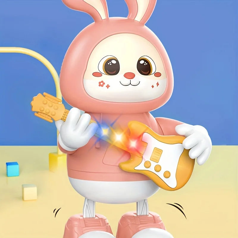 Musical Dancing Rabbit Toy with Guitar Walking Singing Bunny Moving Toys for Baby with Music & Lights for Toddlers Easter Gift