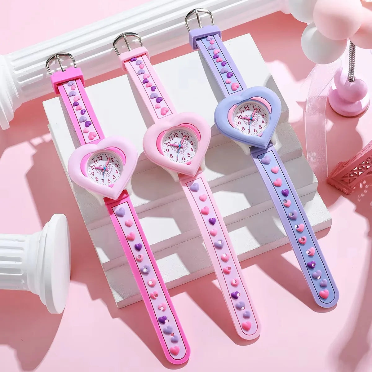 New Fashion Heart shaped Children's Love 3D Cartoon Watch Children's Learning Watch