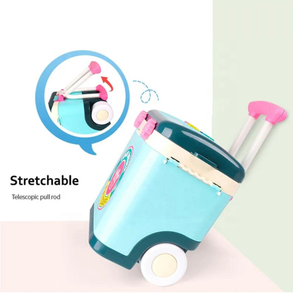 Ice Cream Shop Pretend Play Set Suitcase Cart Toys for Kid Dessert Doctor Play Set with Storage Trolley Table Gift for Boy Girl