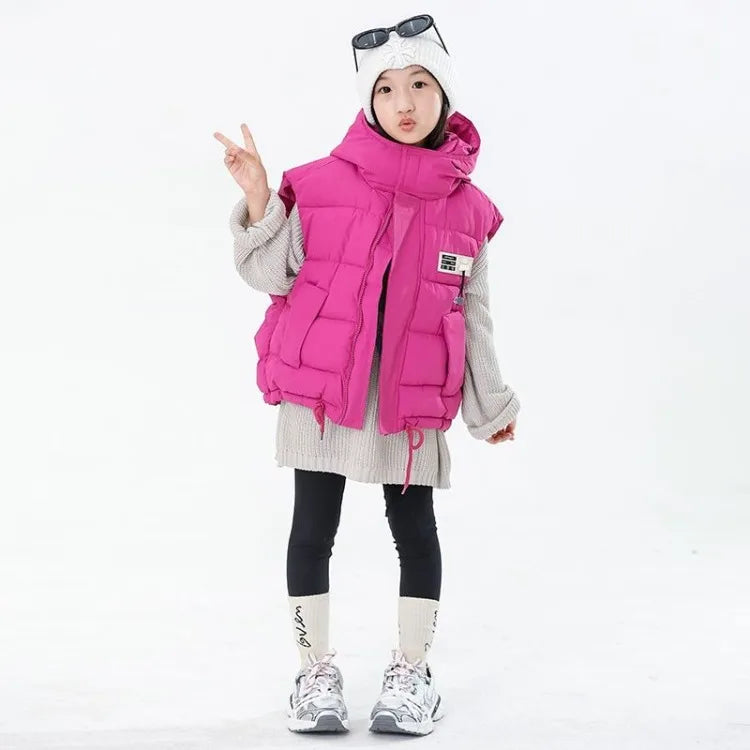 2025 Kids Puffy Windproof Quilted Sleeveless Jacket Korean Style Oversized Cargo Vest for Toddler Boys Thermal Insulated Outdoor