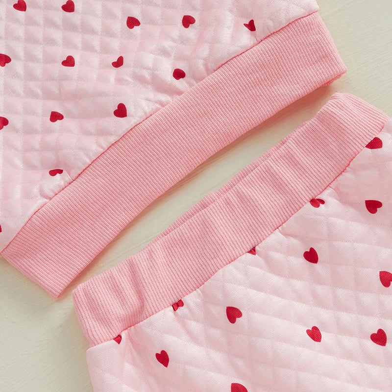 Toddler Girls Valentine s Day Outfits Heart Print Long Sleeve Sweatshirt and Elastic Pants Set Baby 2 Piece Clothes