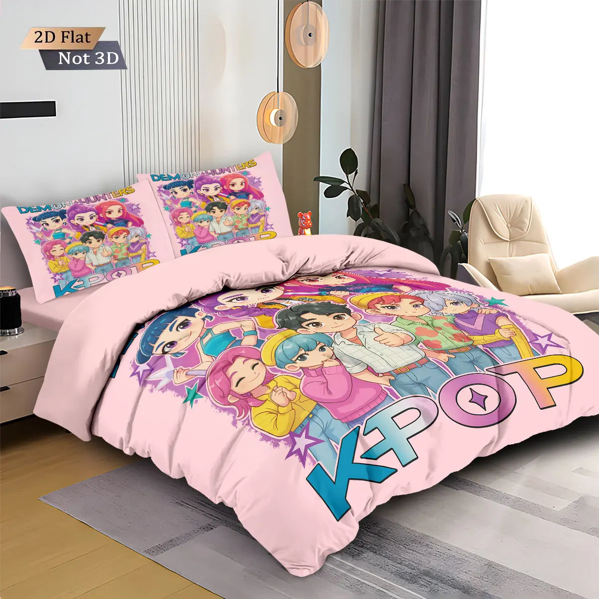 3pcs K-Pop Demon Hunters Print coreless Bedding Set Multi Sized Bedrooms Dormitory duvet Cover Decoration Soft  Machine Washable
