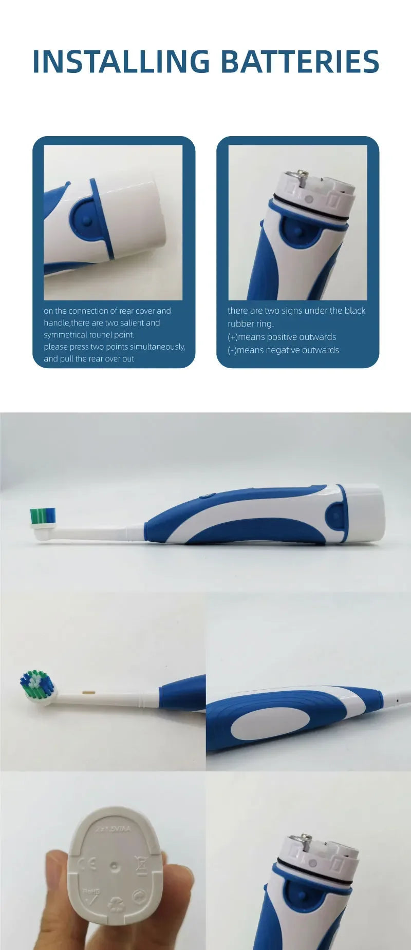 Electric Toothbrush Rounded 3D Heads Teeth Brush Soft Bristle Vibrate Rotation Gum Care Battery Power Teeth Whitening For Adults