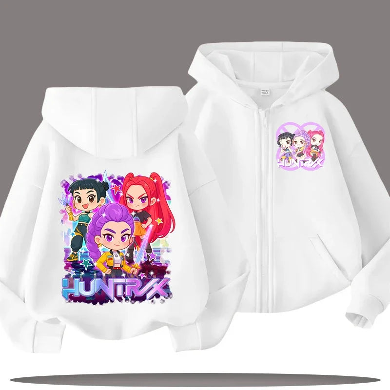Funny Zip Up Sweatshirts Kpop Demon Hunters Hoodie Children Clothes Kid Girl Boy Sweatshirt Zipper Hoody Baby Casual Top