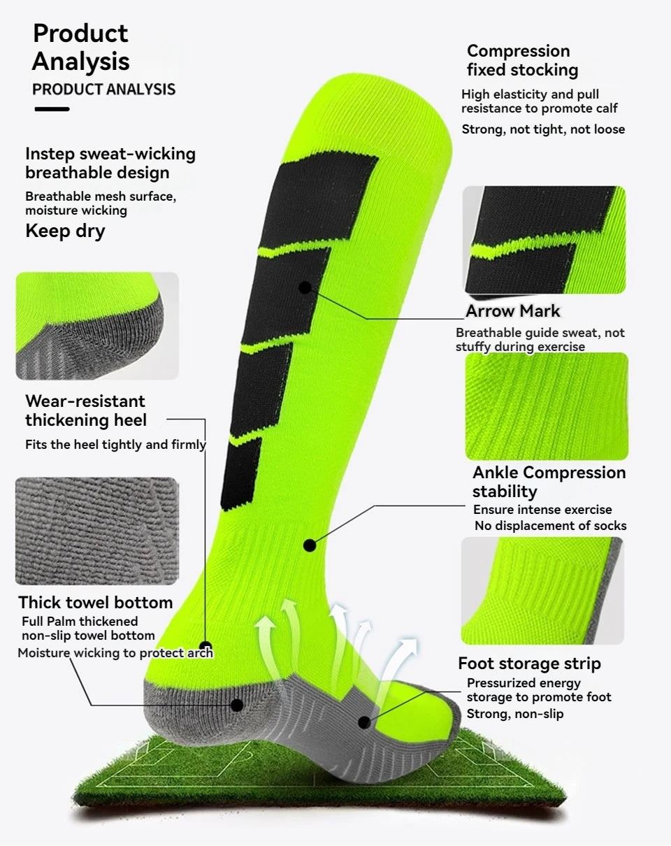 Loogdeel 1 Pair Soccer Socks, Sport Knee High Socks Calf Compression Athletic Socks for Kids Adults Running&Training Football