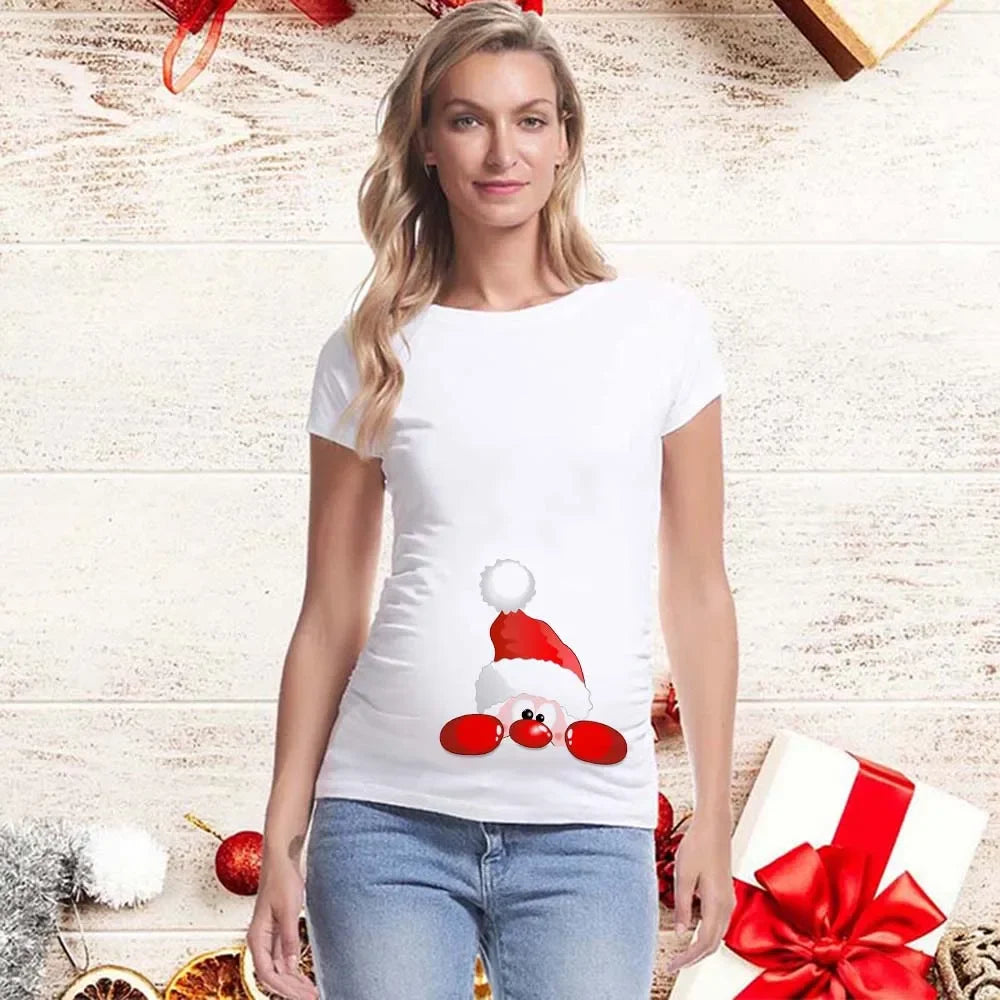 Best Gift 2025 Merry Christmas Maternity T-shirts It's My First Christmas Funny Print Pregnancy Anouncement Tops Tee Shirts