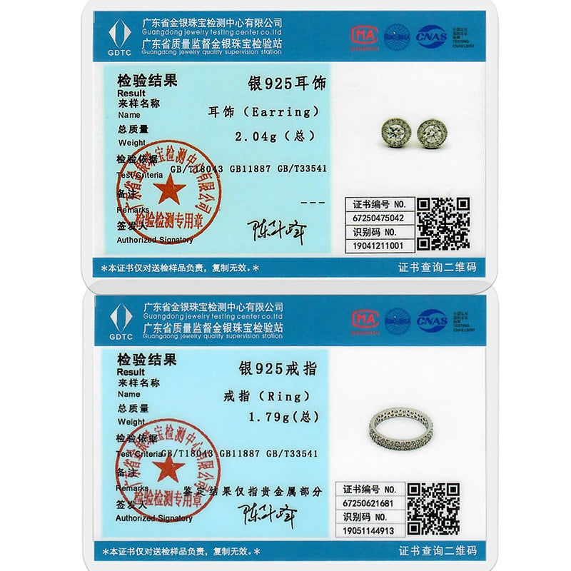 100% 925 Sterling Silver Classic Round Cut Moissanite Stud Earrings Ring Set Platinum Lab Diamond For Women Wedding Jewelry Gift