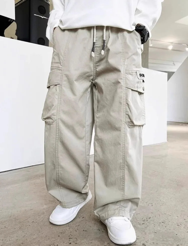 2025 Spring Autumn Boys' Cuffed Cargo Pants Straight Leg Cotton Stylish New Design