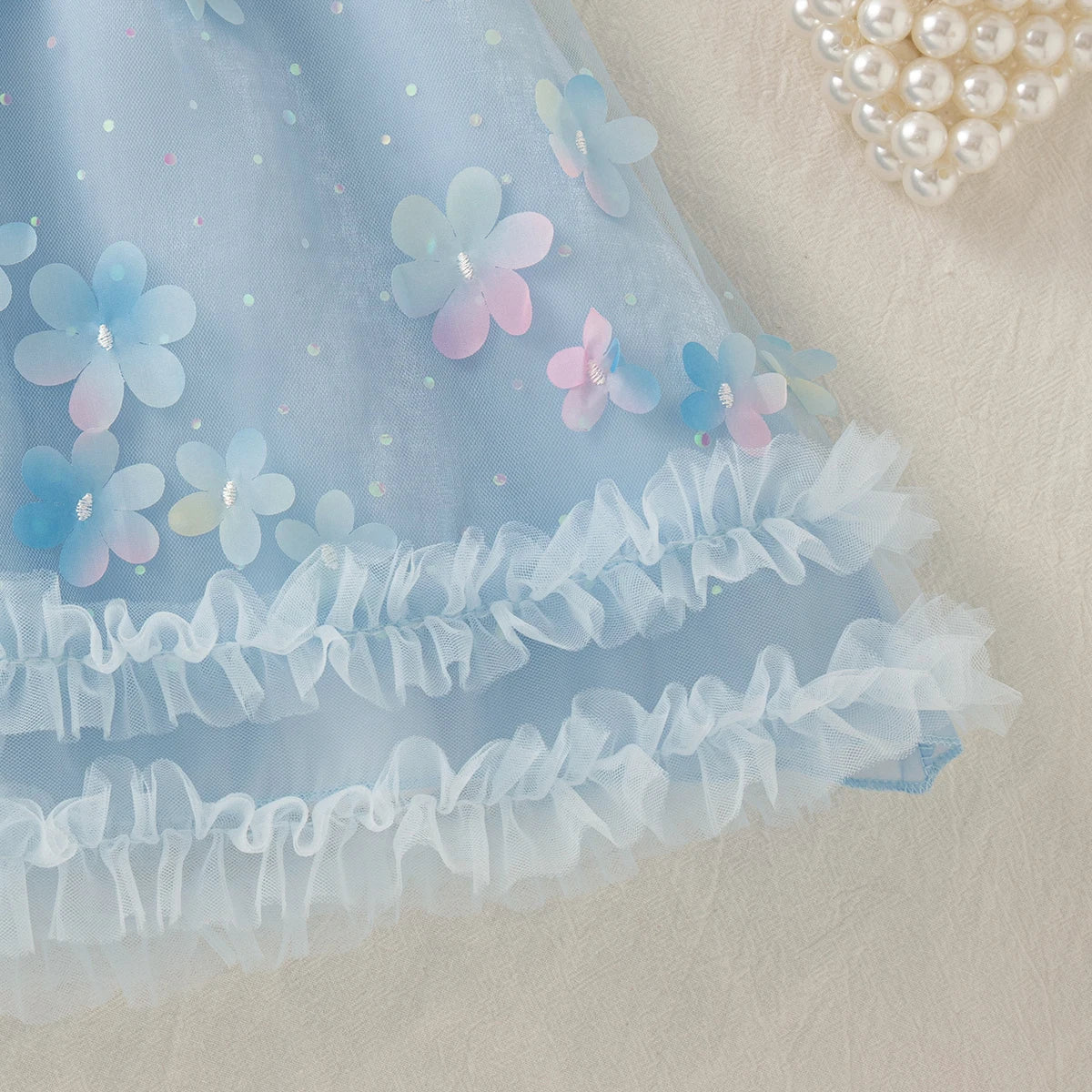 Summer New Floral Chiffon Baby Girl Princess Dress, Sweet Blue Children'S Clothing Suitable For Birthday Parties (0-4 Years Old)