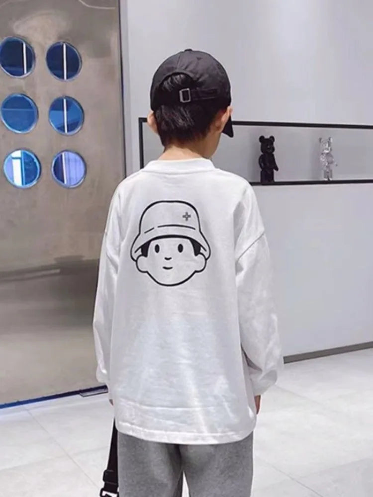 Cartoon Loose Top Kids Boys Clothes Tops Child T-shirt Children's Clothing 7 To 12 Years Spring Autumn Long Sleeve Oversized Boy