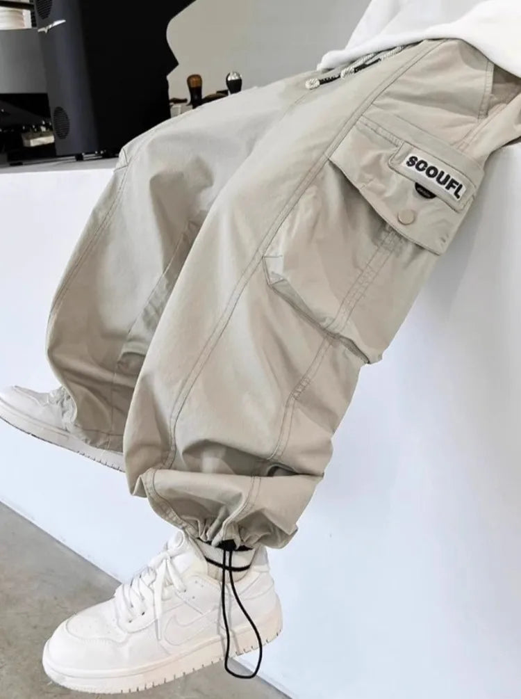 2025 Spring Autumn Boys' Cuffed Cargo Pants Straight Leg Cotton Stylish New Design
